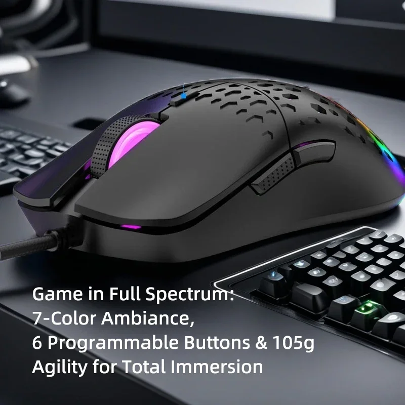Wired Multi-color Glowing Mouse with Vibrant RGB Lighting - Perfect for Gaming on Your Computer Amagi