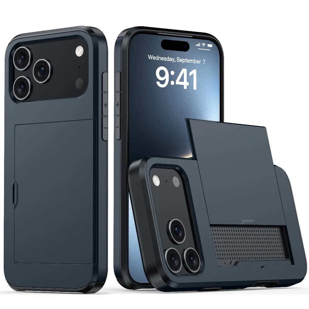 Hülle für IPhone 17 Pro Max 17Air 16 Plus 15 Pro 15 14 13 12 11 Brieftasche Kartenhalter Slide Slot Hard PC Heavy Duty Schutzhülle