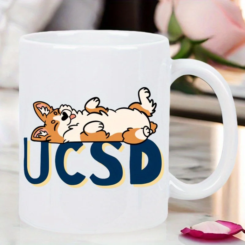 1pc Corgi print mug, machine washable, suitable for everyday use in the kitchen and dining room.