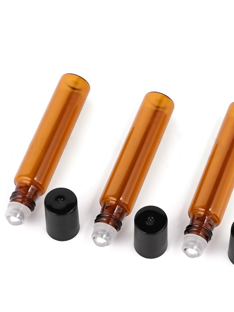 

15Pcs/pack 10ml Amber Glass Roll on Bottle for Essential Oil Vials with Roller Metal Ball Refillable Bottles Containers