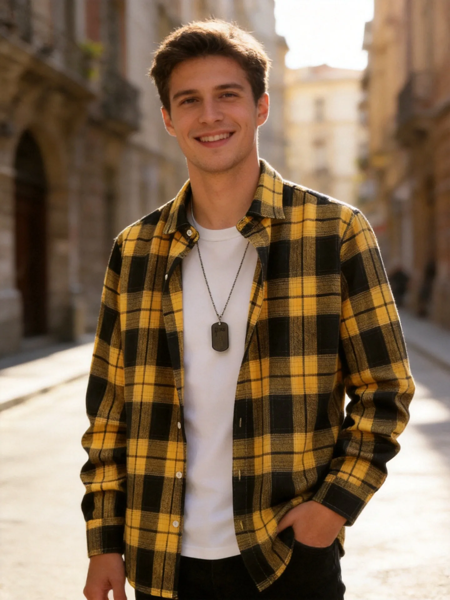 Men's plaid cotton long-sleeved trendy simple multi-scene wear long-sleeved top men's shirt