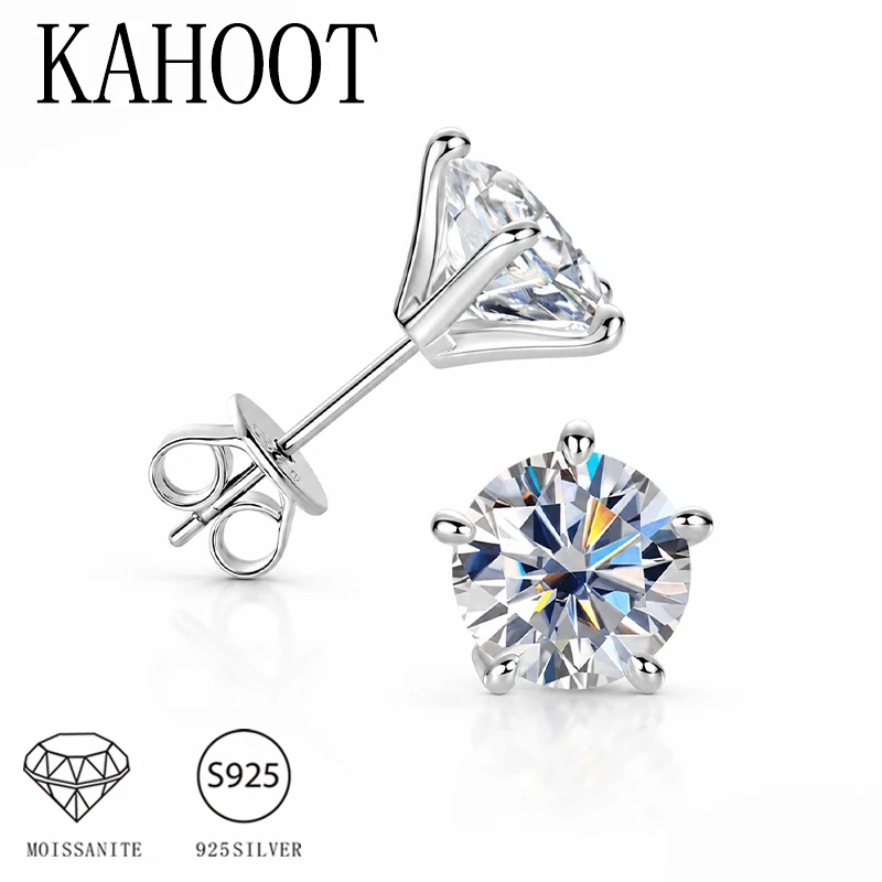 Unisex 925 Silber Moissanit Ohrstecker – Stilvolles & Minimalistisches Fünf-Krappen-Design (Erhältlich in 0,5ct X 2 oder 1ct X 2) – Detail 1