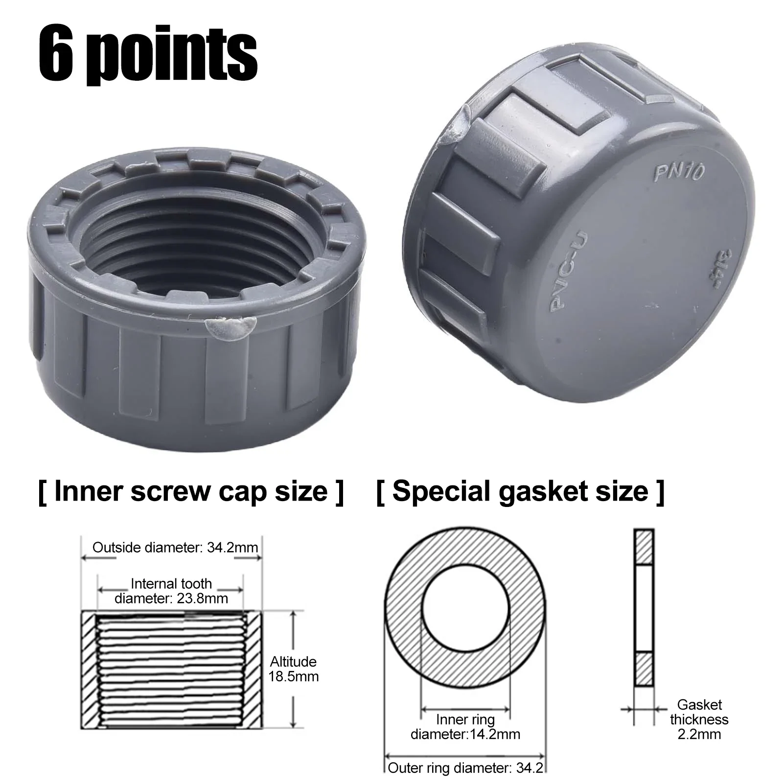 2pcs PVC Threaded Cap Round Female Thread Hose Connector With Rubber Seals Kit 20mm/25mm/32mm Pipe Ends Blanking Plug