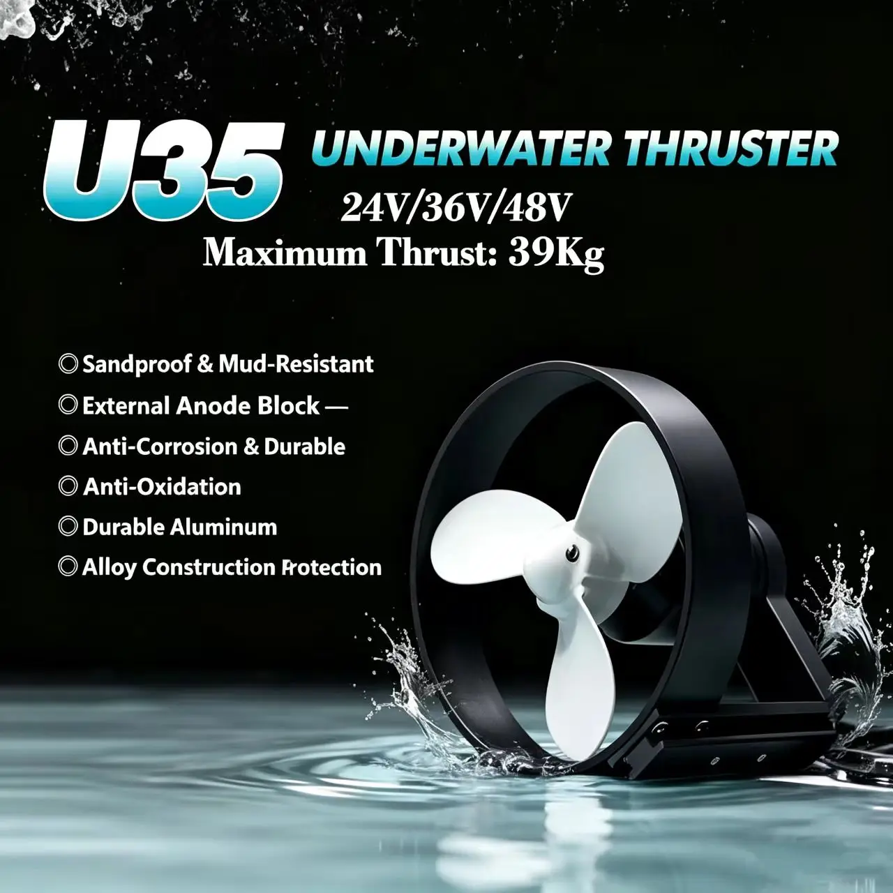 U35 24V 22kg Thrust Underwater Propeller Inner Runner Motor for Cruise Ship Fishing Craft Paddle Board Belly Boat Engine