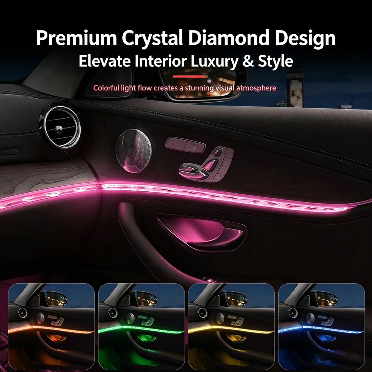 Crystal Door Light Cover Trim For Mercedes Benz E-Class W213 E260L E300L 2016-2023, Interior Door Ambient Light Frame Modificati