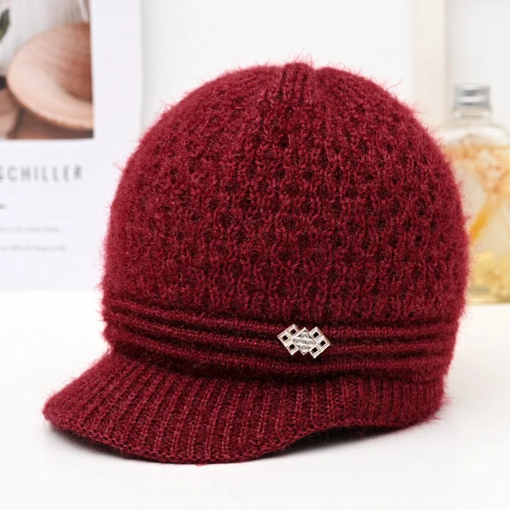 Classic Thickened Knit Mom Grandma Knitted Hat Wind Resistant Soft Stretch Yarn Hat Warm Fleece Lined Hat Daily