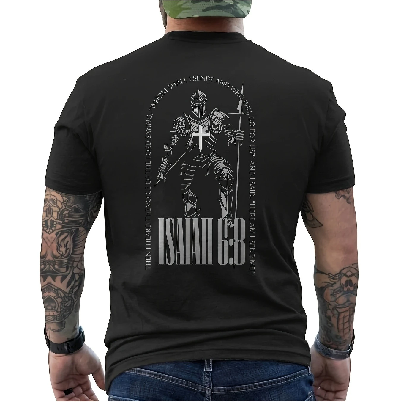 Here Am I Send Me Isaiah 6 8 Crusader Knights Templar Faith ON BACK TShirt Men New Cool Short Sleeve Men TShirt