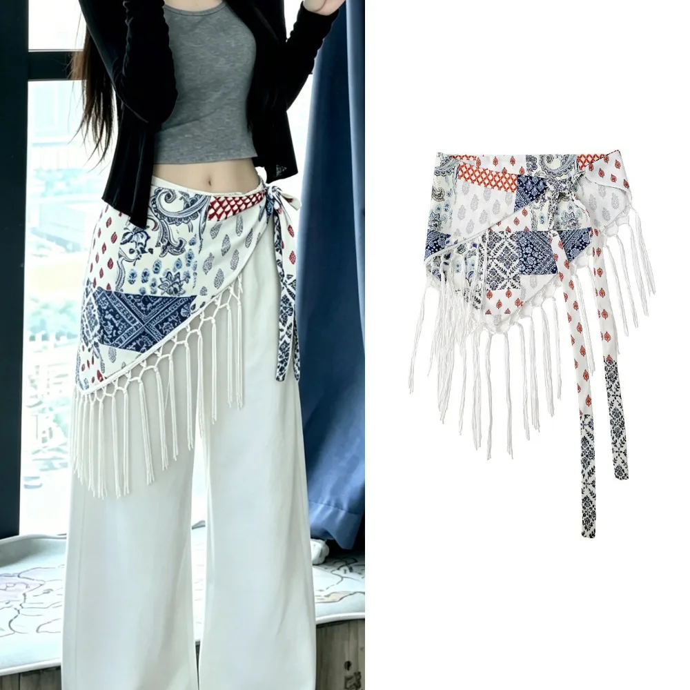 Fashion Tassels Fringe Waist Belt Exquisite Ethnic Triangle Waistband Embroidery Retro Floral Triangular Belt Dress Jeans Decor