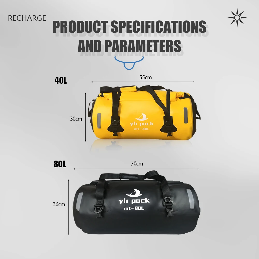 Motorcycle Bag Outdoor PVC Dry Sack Bag Waterproof 40L 80L, Shoulder, Bag, Diving, Swimming, Hiking Driving Travel Kits