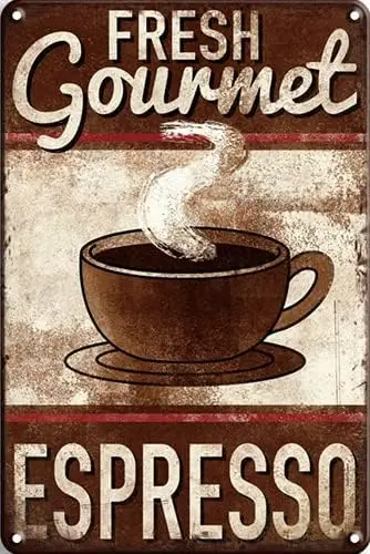 Letrero Metálico CN-Tin Sign para Cafetería Gourmet Espresso, Placas Decorativas de Metal para Pared, Bar, Cocina, Hogar, Sala de Estar, Dormitorio, Cuarto de Hombre