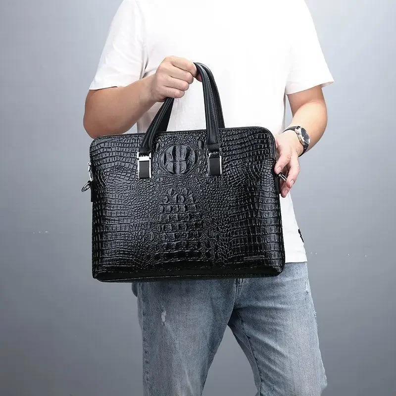 2024 New Luxury Alligator Leather Business Men's Double-deck Briefcase Male Shoulder Bag Men Messenger Laptop Computer Handbags