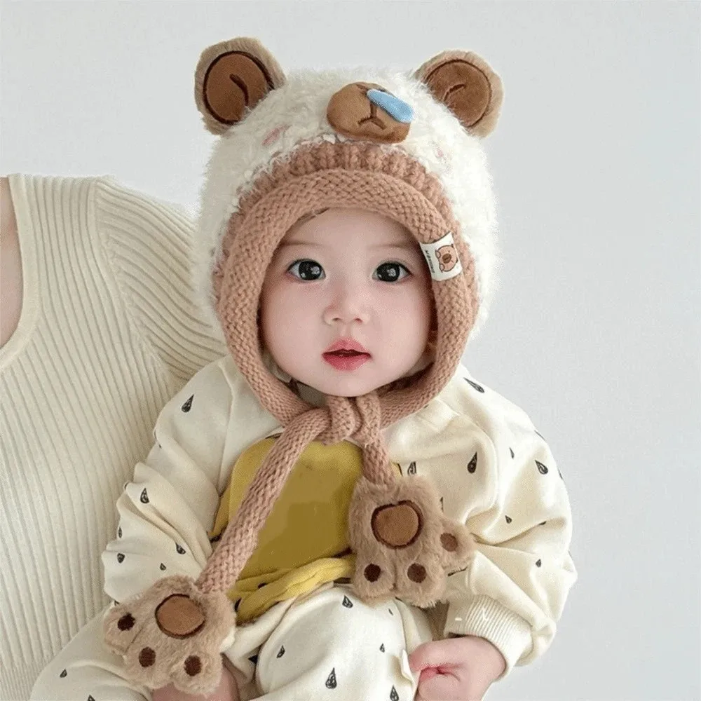 

Warm Toddler's Knitted Hat Soft Coldproof Baby Ear Protection Cap Breathable Thickened Capybara Beanie Caps Outdoor Activities