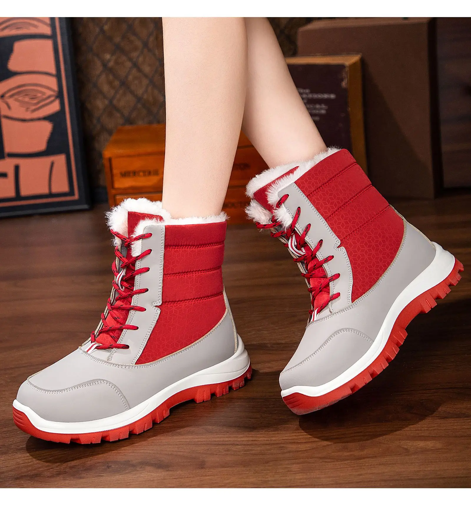 

Women's Cotton Shoes Winter Thickened High-top Boots Waterproof Non-slip Lace-up Snow Boots Mid-Calf Unisex Boots Camping Bootie