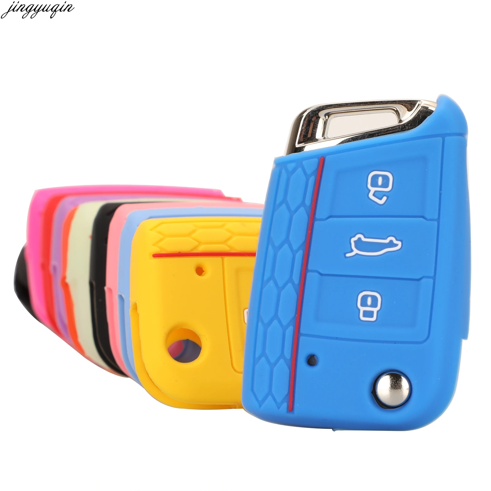 Jingyuqin 3BT Silicone Car Key Cover Case For VW Volkswagen Polo Golf 7 mk7 Tiguan SKODA Octavia A7 Kodiaq Karoq SEAT Ateca Leon