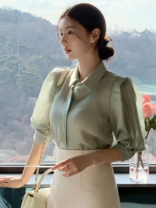 

Retro Loose ort Sve irt Women's Basic Color Single Button Summer New Sle Versatile Pure Color Top for Women