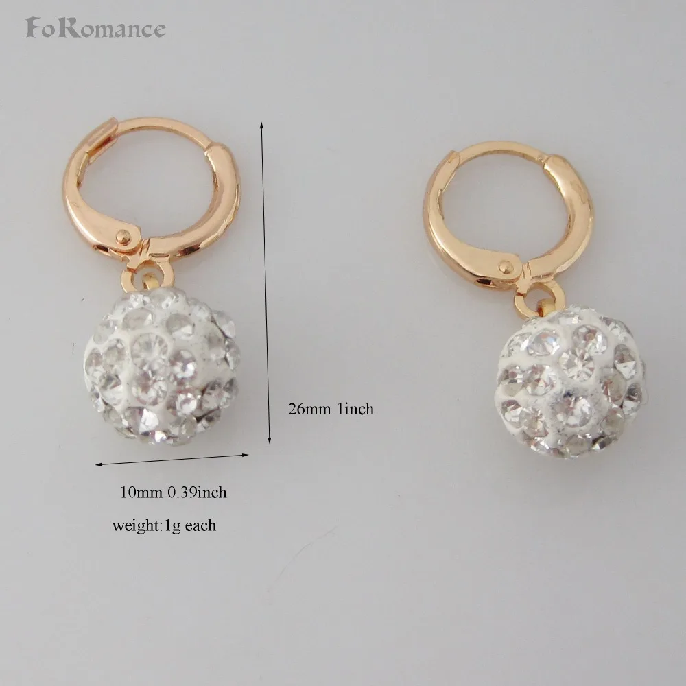 DANGLE 1.02INCH YELLOW GOLD COLOR CLEAR BLACK RED 3 colors FULL STONES BALLCHARM DANGLER EARRING GREAT GIFT