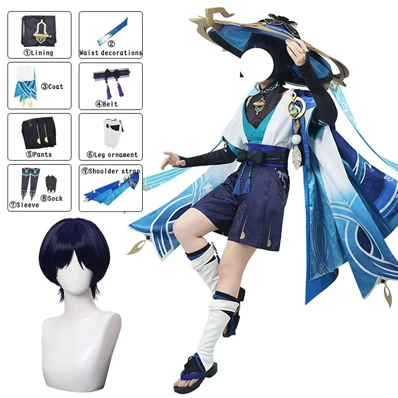 

Wanderer Scaramouche Cosplay Genshin Impact Cosplay Scaramouche Costume Women Men Uniform Wig Suit Christmas Halloween Clothes.