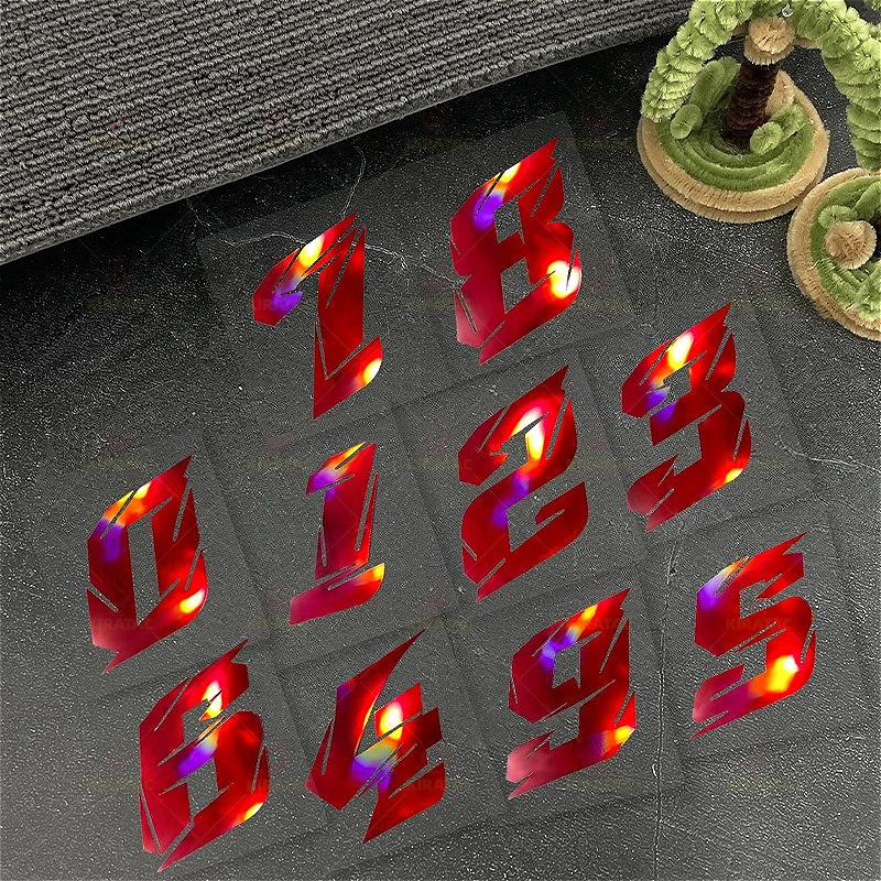 2 Size Combination Pack Red Laser Number 0-9 Motorcycle Stickers Waterproof for Motorcycle Fairing Helmet Car Door Vinyl Decals
