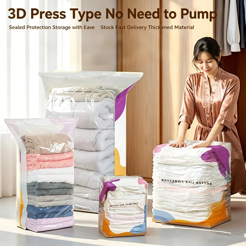 

No Need Pump Vacuum Bags Cube Large Capacity Space Saver Storage Bag for Storing Clothes Blanket Quilt Compression Organizer Bag