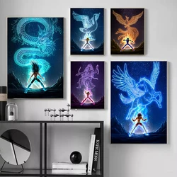 Anime Saint Seiya Poster Dragon Power Andromeda Power Pegasus Neon Wall Art Home Decoration Canvas Painting Room Decor Posters
