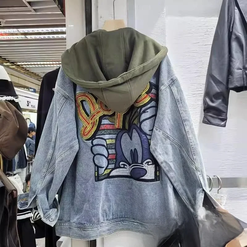 

plus Size 300 Pounds Autumn Winter Hooded American Retro Denim Jacket Women Design Sensation Slimming Versatile Open Ca...