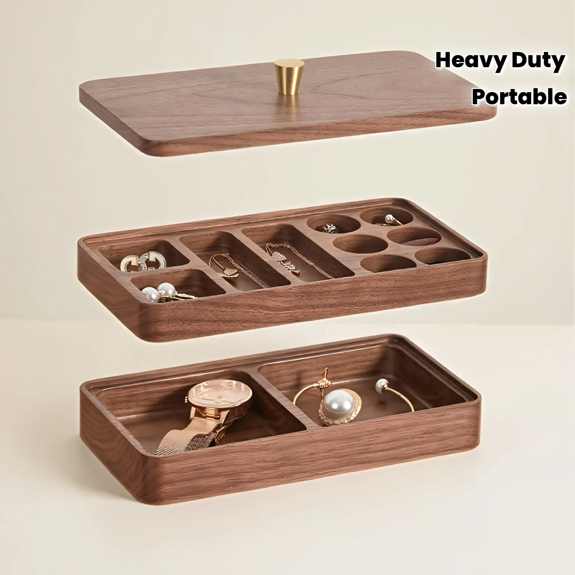 

Шкатулка для драгоценностей из массива акации с вращающимся подносом — органайзер большой емкости с подвесными крючками, витрина с несколькими отделениями