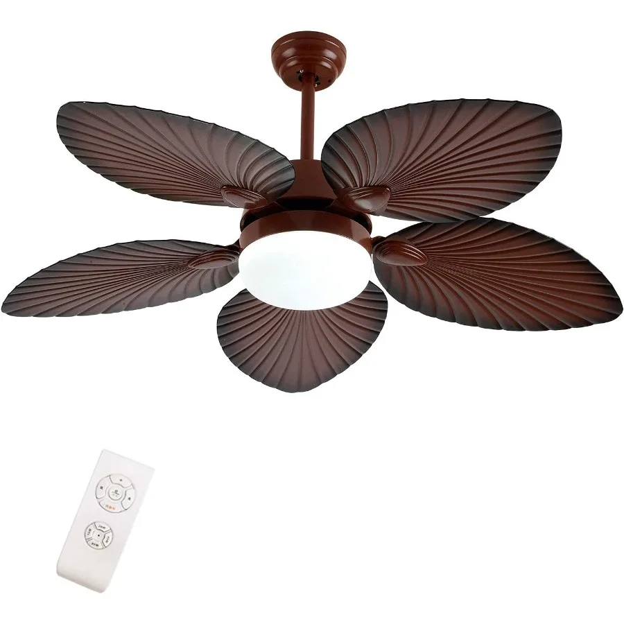 

42 Outdoor Ceiling Fan with Remote Control and 5 Oil Brushed Bronze Palm Leaf Blades for Living Room Dining Room Hall Energy-Ef