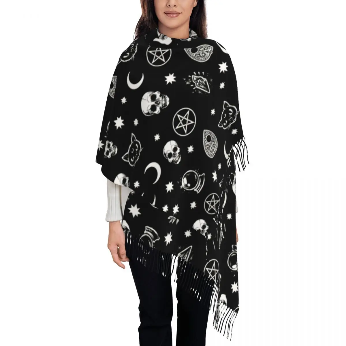 Custom Print Halloween Witch Gothic Skull Scarf Women Men Winter Fall Warm Scarves Shawls Wraps