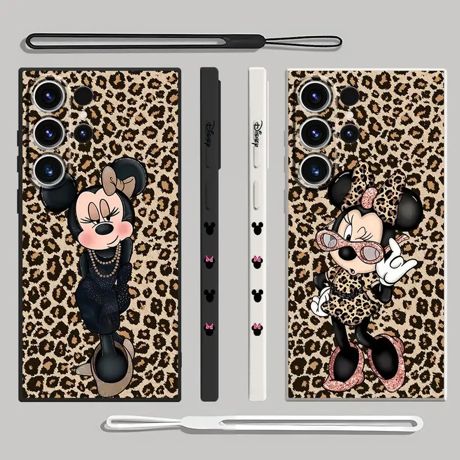 Disney Brown Leopard Print Case for Samsung Galaxy S24 Ultra S22 S23 Ultra 5G Note 20 S10 S20 FE S21 Plus With Lanyard Cover