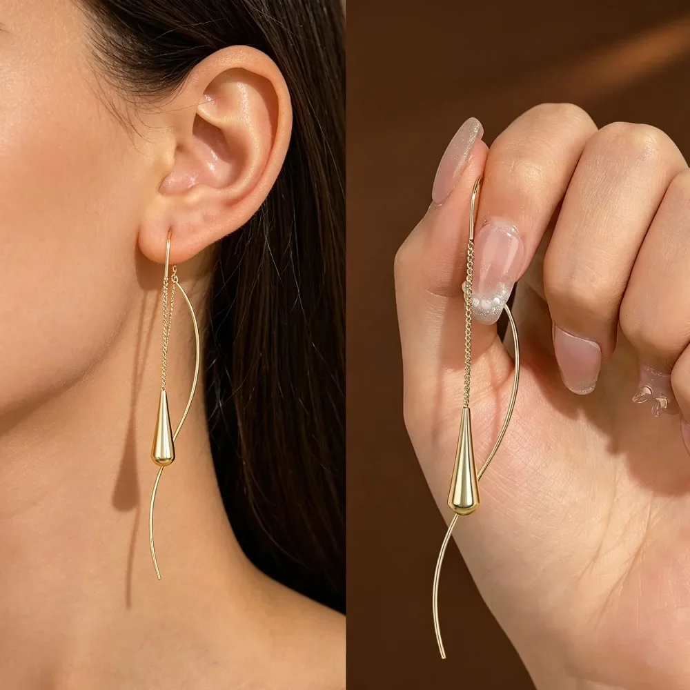 Luxury S Shape Long Tassel Drop Earrings for Women Elegant Copper Dangle Earrings Wedding Party Daily Holiday Jewelry Gift