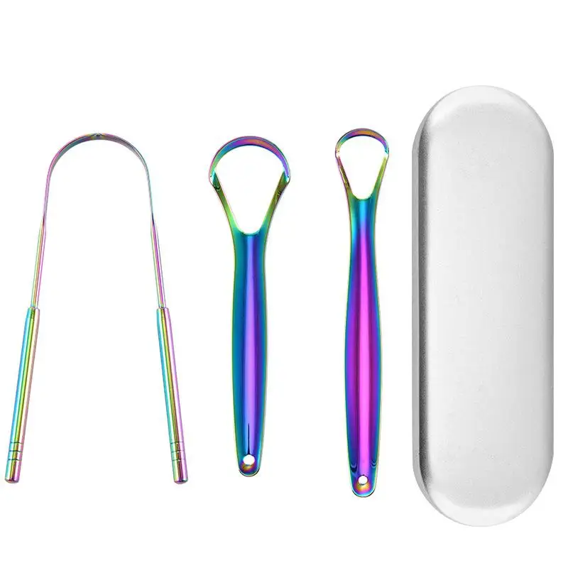 Stainless Steel Tongue Scraper Set Reusable Metal Tongue Cleaner For Oral Hygiene, Fresh Breath Tongue Scraper For Adults