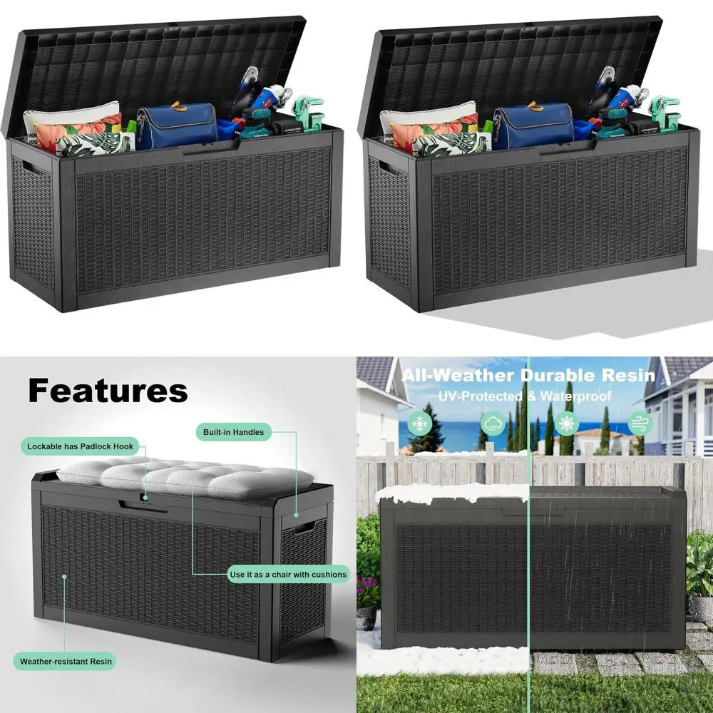 

Ящик для хранения на открытом воздухе из полимерного материала, 60 галлонов, с запирающейся крышкой, идеально подходит для садовой мебели, аксессуаров для бассейна, садовых инструментов - водонепроницаемый