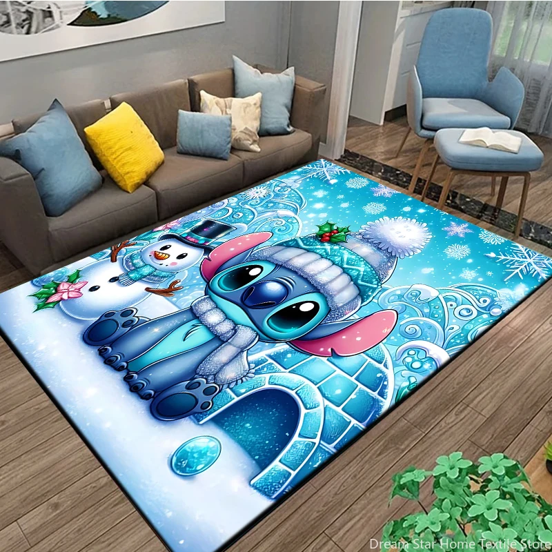 Disney Stitch 3D Cartoon Christmas Carpet Rug for Bedroom Living Room Home Sofa Doormat Decor,Child Area Rug Non-slip Floor Mat