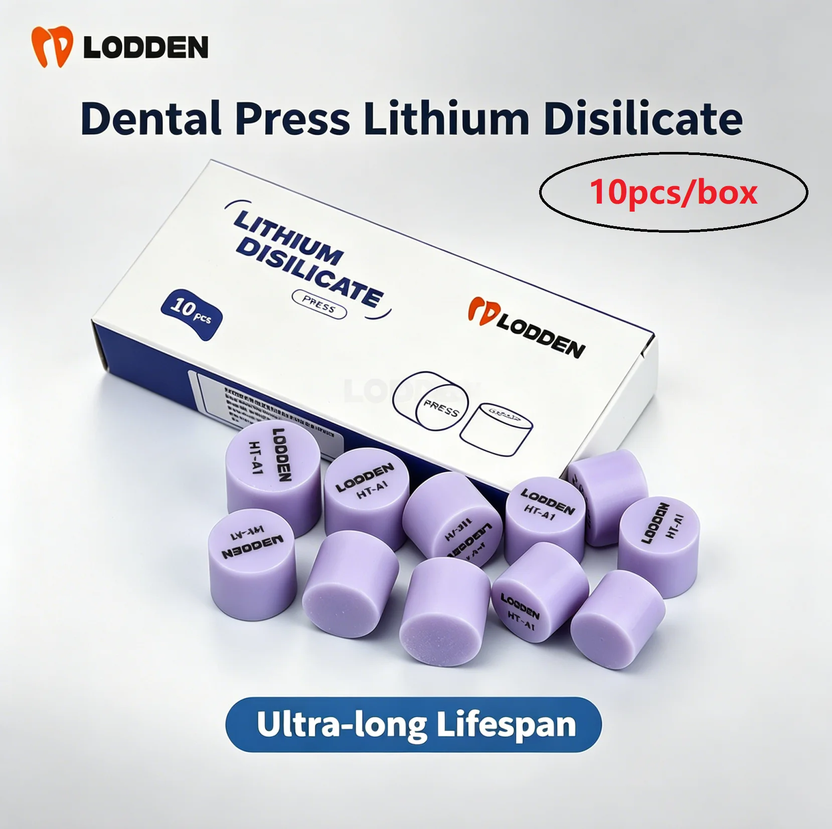 10Pcs Press Lithium Disilicate Purple Glass Ceramic Dental Ingots Blocks CAM CAD Pressing Lodden for Ultra-thin Veneer HT LT MO