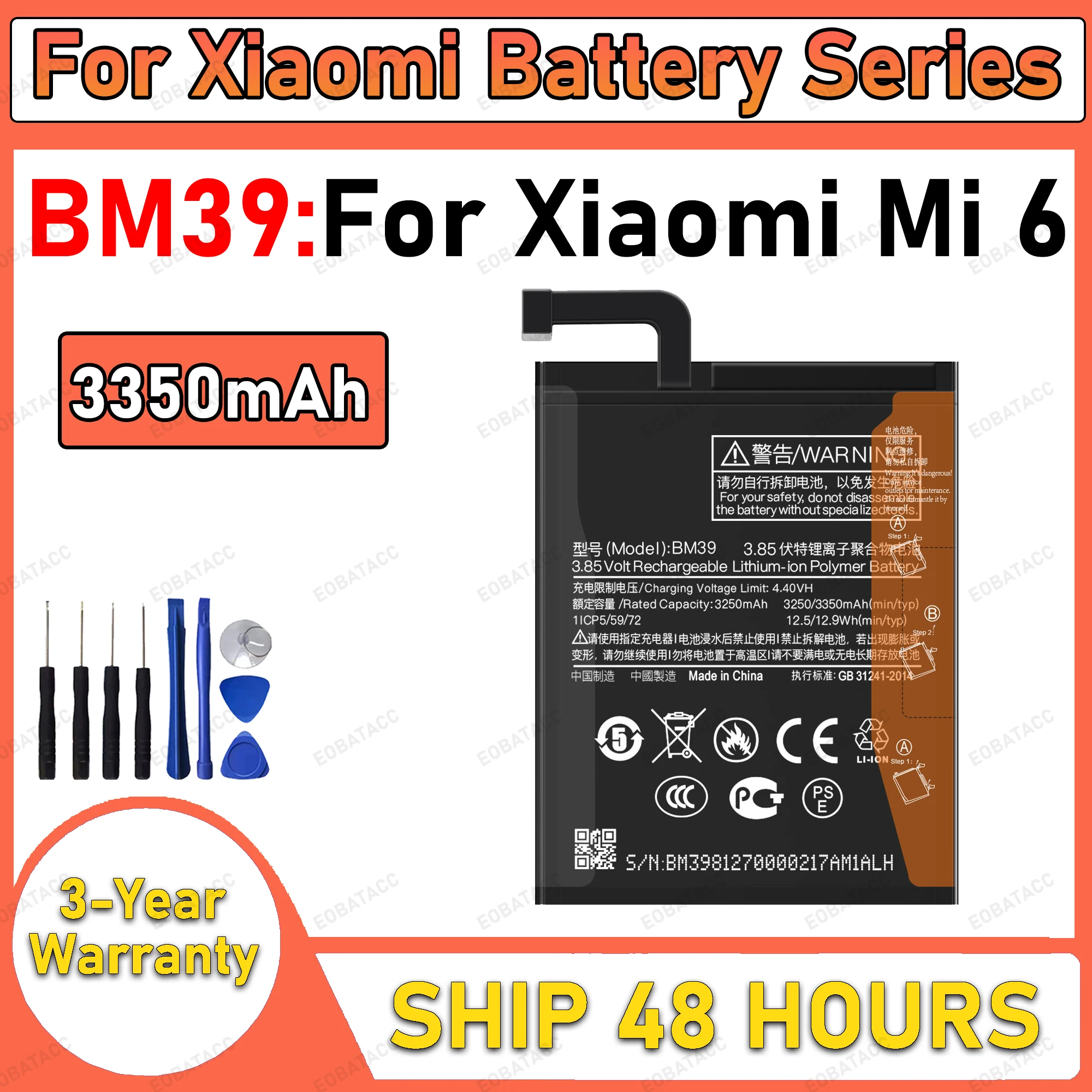 

3350mAh 100% New BM39 Battery For Xiaomi MI 6 Replacement Bateria+Free Tools