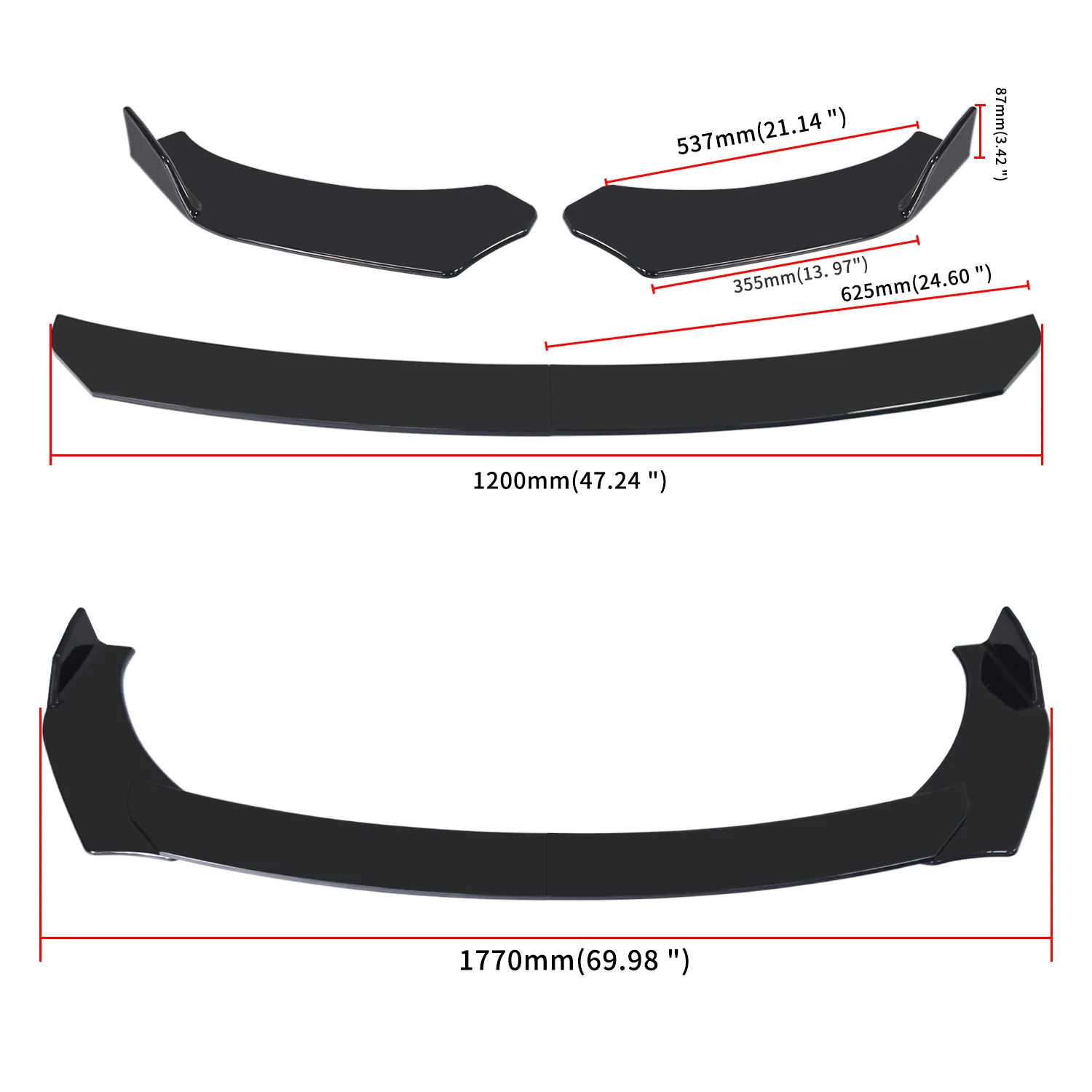 Quality Auto Parts Universal Front Bumper Splitter Lip Spoiler Diffuser Body Kit Black Winglets Side Skirt Extension Protector