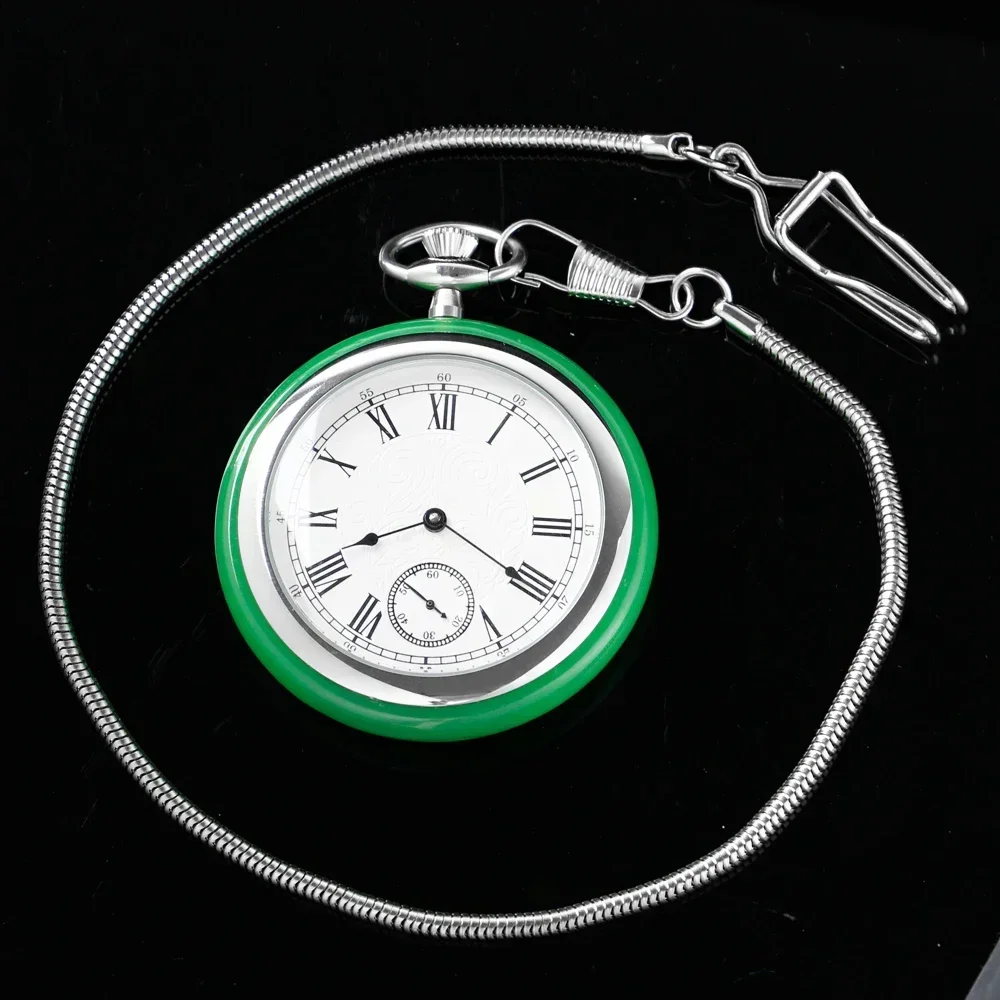 Montre de poche étanche en acier inoxydable avec cadran blanc à bord vert, mécanique antique, montre de luxe vintage avec boîte JO&, SION L