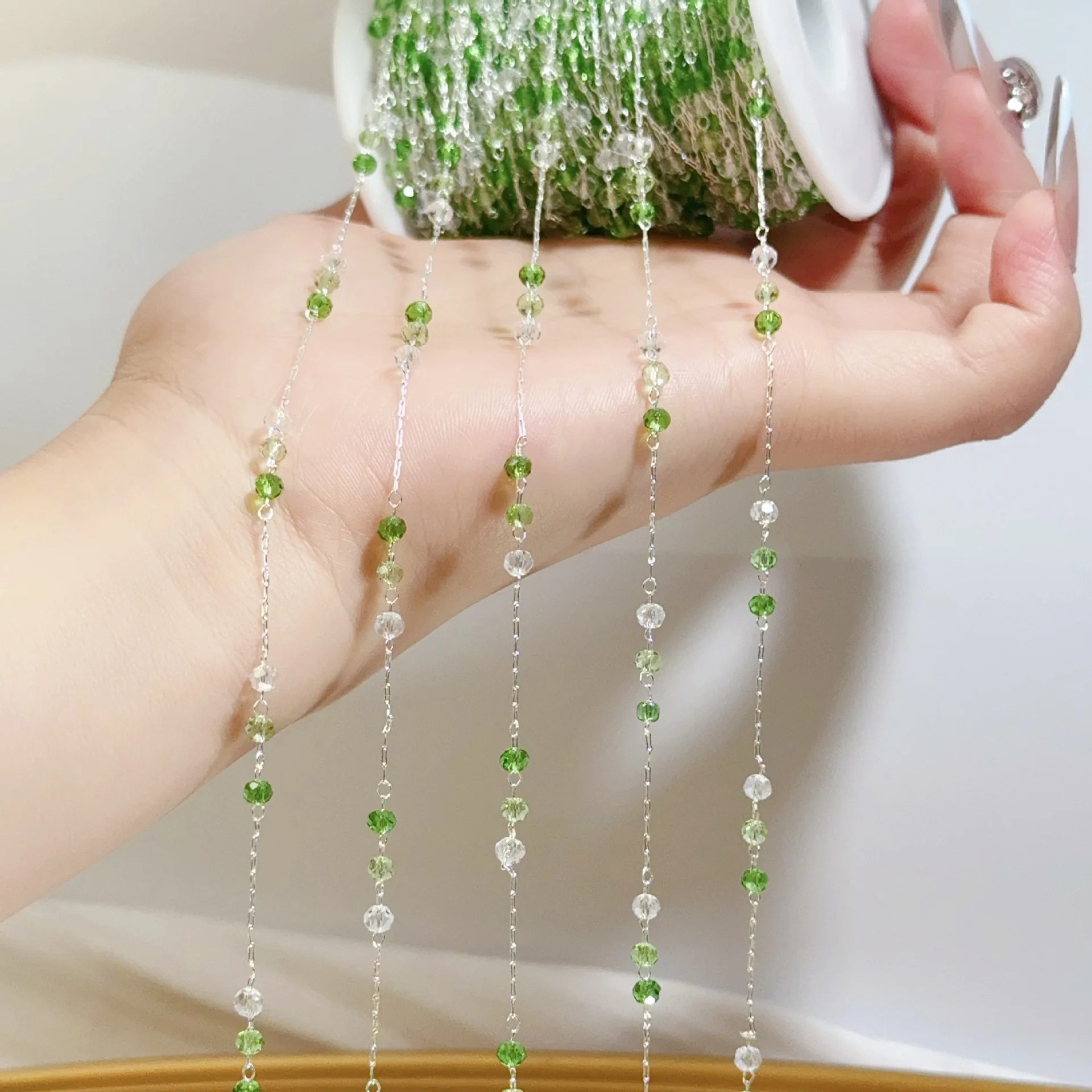 0.5/1/2m Crystal Bead Tassel Copper Chain For DIY Bracelet Necklace Jewelry Accessories Clothing Decoration Material