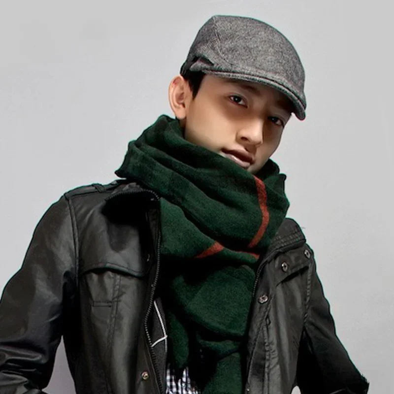 Herren Mode Baskenmützen Hochwertige Herbst-Winter Woll-Fischgrätmuster Flache Mütze Klassischer Künstler-Malermützen-Stil Männliche Gorras – Detail 12