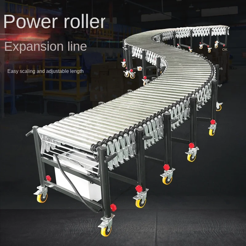 Unloading Artifact Power Drum Line Telescopic Conveyor Adjustable Turn Ribbed Belt Stainless Steel Conveyor