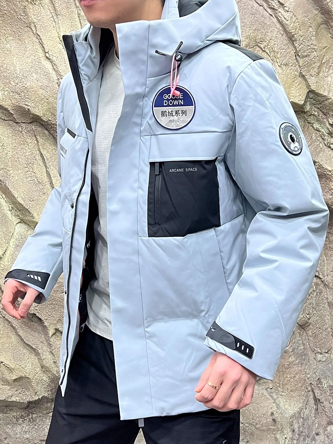 

Men's Thiened Winter down Jaet Hooded Casual Sle White Goose down High Puffin Warmth Outdoor Faion Zipper Closure