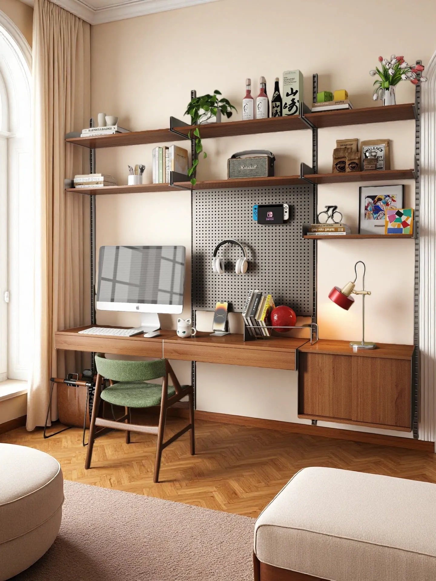 Medieval style track bookshelf living room wall shelf solid wood baffle free combination adjustable display shelf