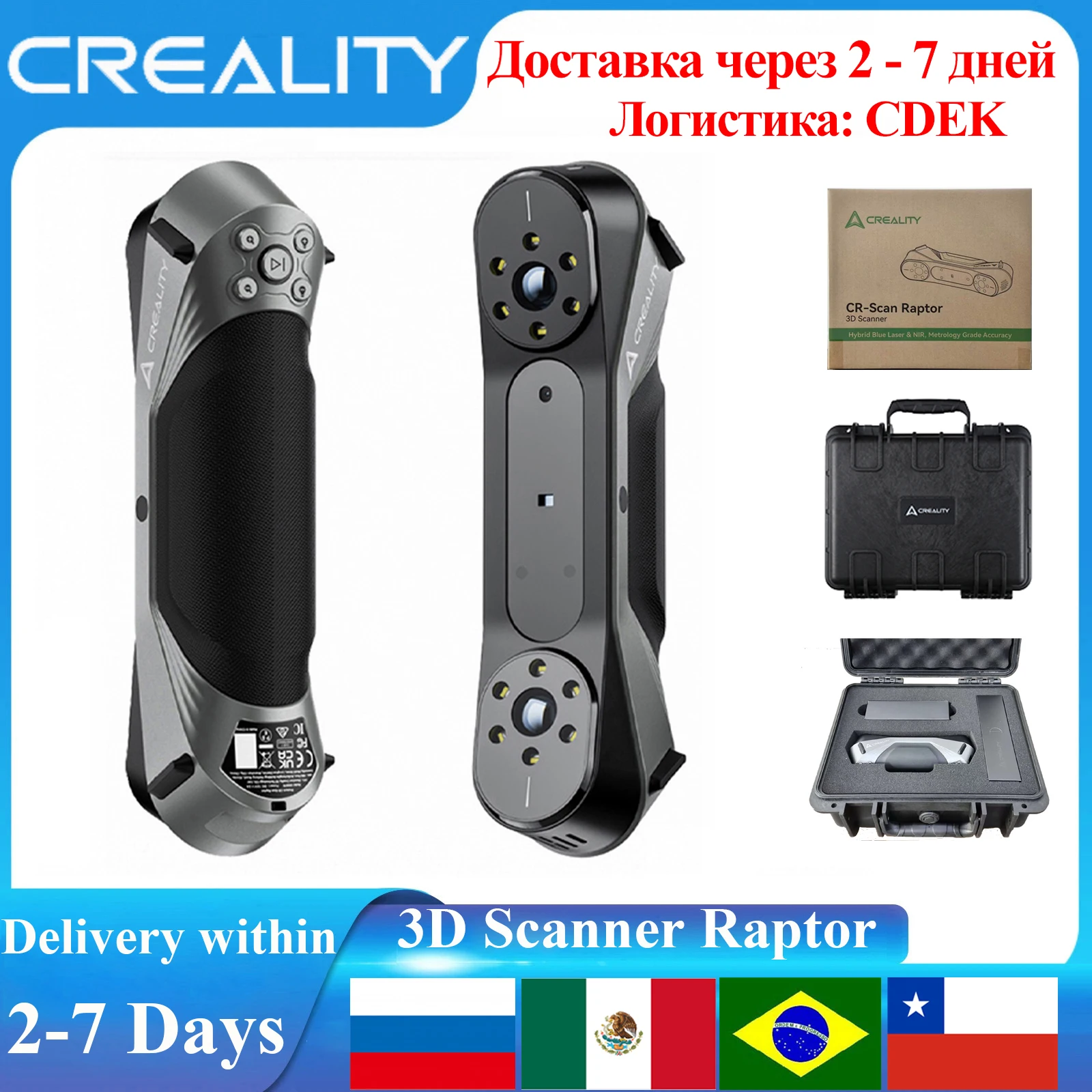 

Creality 3D Scanner Raptor CR-Scan 3D Printing Handheld Scan 0.02 mm Accuracy 60fps Scanning Speed Blue Laser NIR Light Scanner
