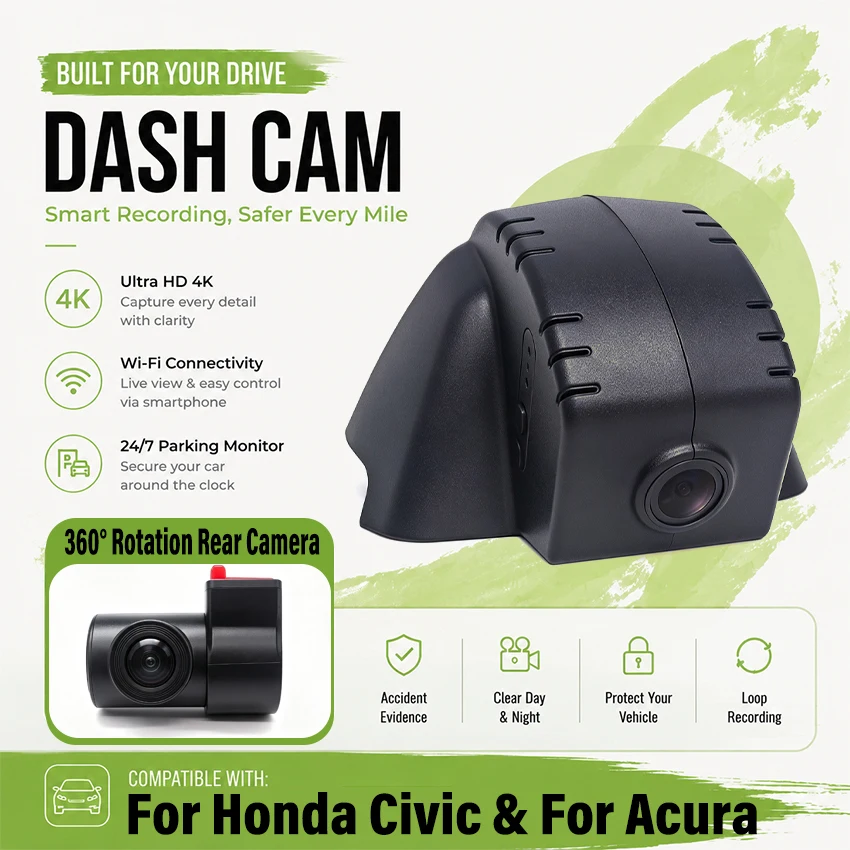 New! Car DVR for Honda Civic 11th Gen 2022-2026 Sedan/Hatchback/Si, for Acura Integra & ADX 2025 2026 Plug And Play Dash Cam 4K