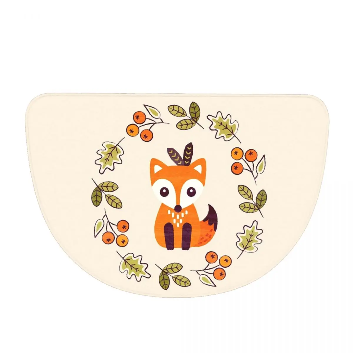 Little Fox With Autumn Berries Soft Flannel Half Round Doormat Non Slip Bathroom Mat Absorbent Floor Carpet for Laundry Room