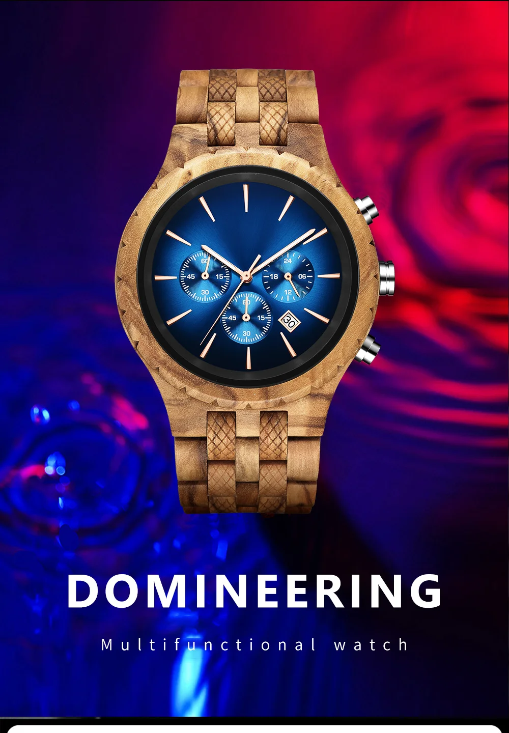 KUNHUANG-Montre en bois faite à la main pour homme, montre à quartz avec cadran multifonctionnel, chronographe Shoous de luxe, logo personnalisé