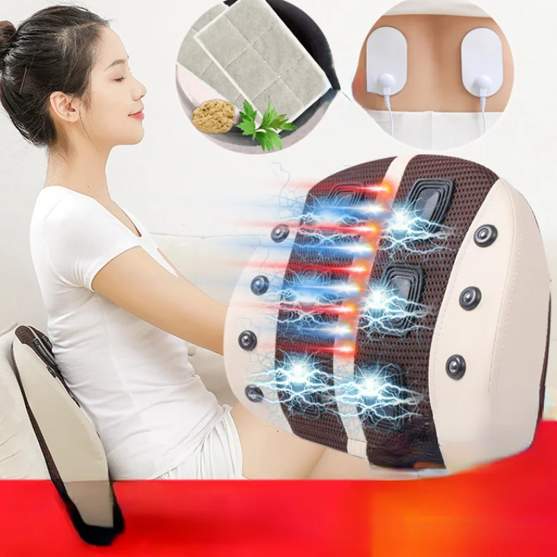 Electric Back Massage Cushion Vibration Pulse Mugwort Heating Lumbar Therapy Magnetite Massager backrest Relieve Spine Stiffness