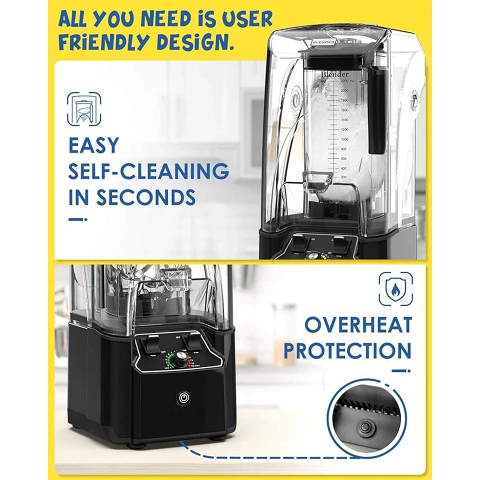 RP23 Commercial Quiet Blender, Soundproof Blenders, 2200 Watt Powerful Professional Kitchen Blender With BPA-Free 80oz Pitcher