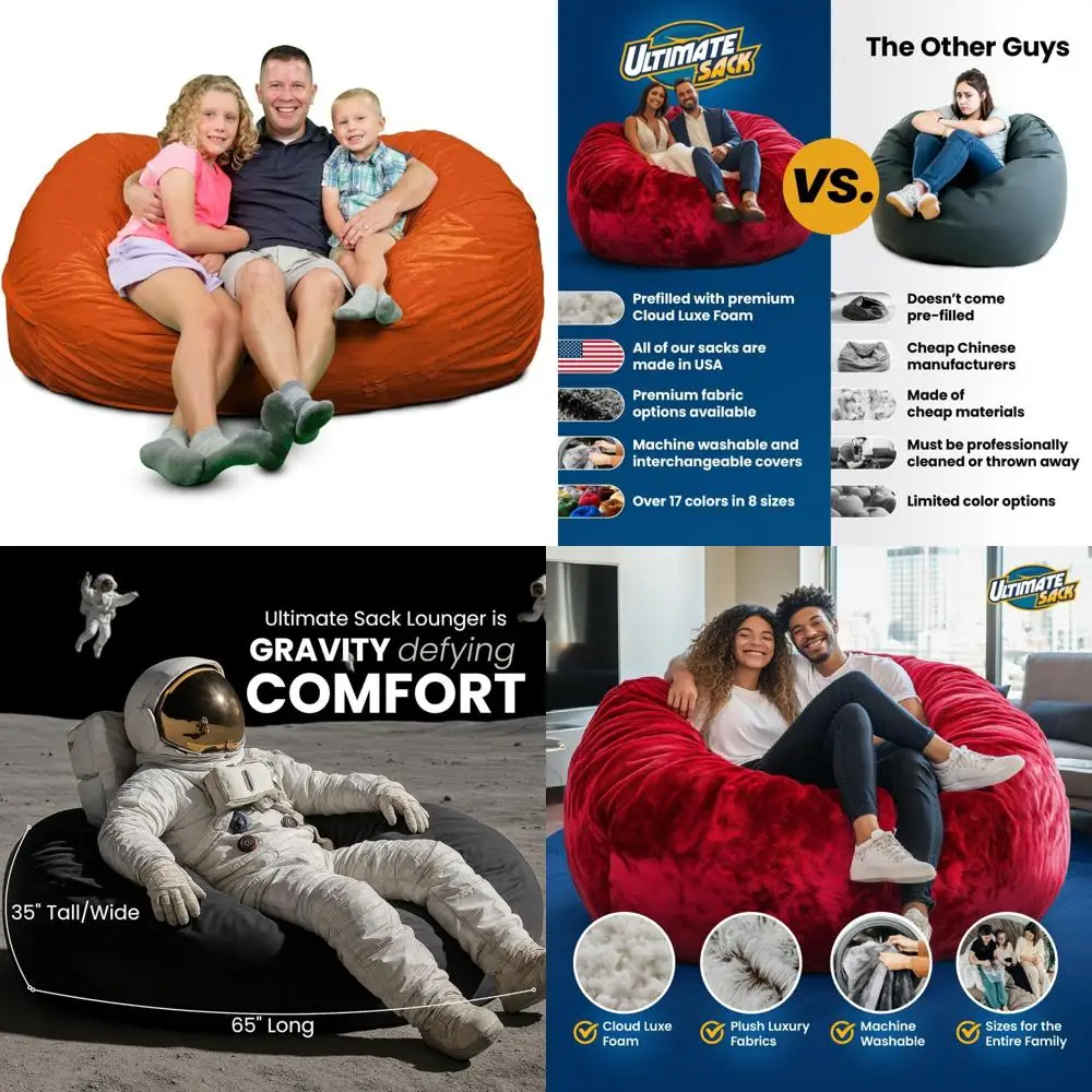 

Adult Oversized Lounge Bean Bag Chair - Comfy Orange Couch Sofa for Relaxing Loveseat Furniture
