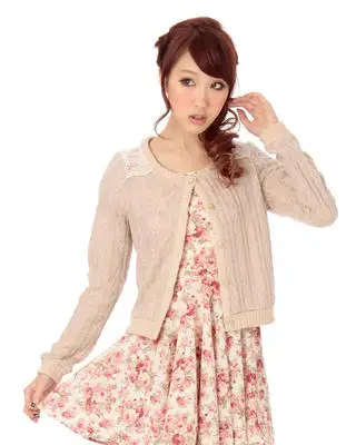 Japan Liz Lisa Lace Mesh Floral Embroidery Twisted Cotton And Acrylic Cardigan Sweater